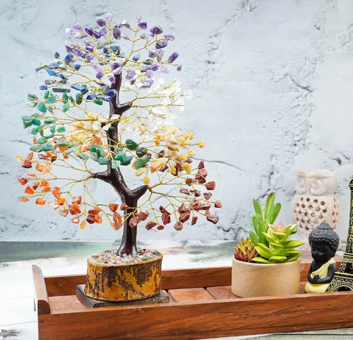 Vista 5 de Árbol de la vida de los 7 chakras, árbol de cristal para energía positiva, árbol de piedras preciosas hecho a mano, decoración de Feng Shui, árbol