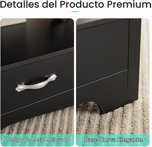 Vista 5 de LINSY HOME Mesa de centro de granja con almacenamiento, mesa de centro de madera para sala de estar, área de exhibición abierta y cajones