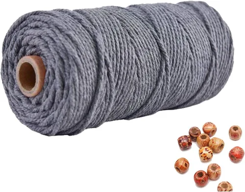Vista 35 de Cordón de macramé beige de 0.078 pulgadas x 220 yardas, cuerda de algodón torcido de 4 hebras natural para colgar en la pared, manualidades, cordel