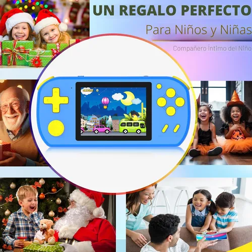 Vista 6 de Juegos de mano para niños con 218 juegos de video incorporados, juguetes de viaje portátiles para niños de 4 a 13 años con batería recargable, Azul