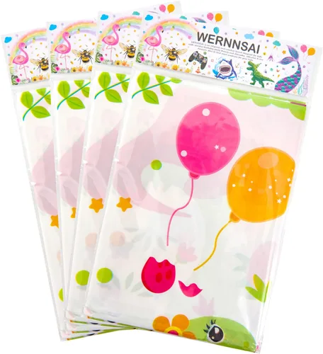 Vista 5 de WERNNSAI Mantel con estampado de dinosaurios, 4 fundas rectangulares de plástico desechables de 86.6 x 52 pulgadas, para cumpleaños, baby shower