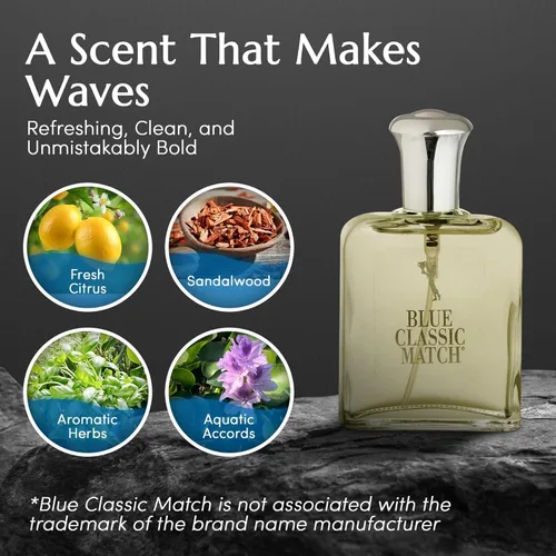 Vista 4 de PB ParfumsBelcam CM Deep Blue Eau de Toilette en espray para hombre, colonia de cítricos acuáticos frescos con bergamota, notas marinas y almizcle