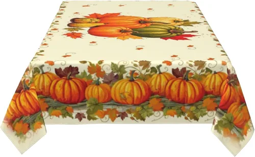 Vista 4 de Mantel de Otoño de Acción de Gracias con Hojas de Calabaza, Mantel Rectangular Lavable de Cuadros Rústicos para Decoración de Cocina y Comedor