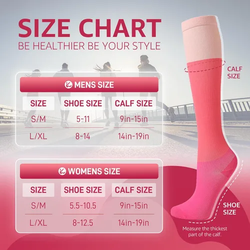 Vista 6 de Kickticks 4 pares de calcetines de compresión para mujer y hombre, unisex, 20-30 mmHg hasta la rodilla, tallas grandes, pantorrillas anchas