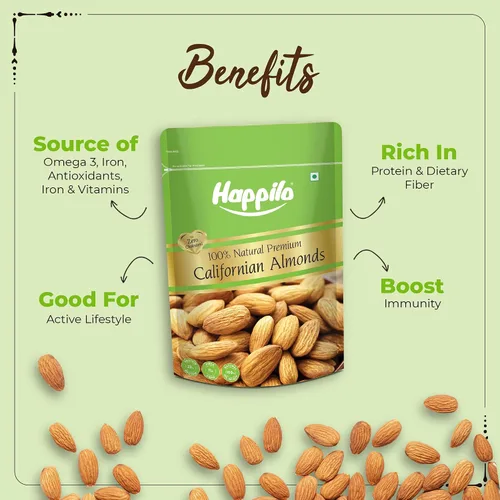 Vista 6 de Happilo Almendras de California 100% naturales premium bolsa de 2.2 lbs Badam Giri Premium Alto en fibra y aumenta la inmunidad Nueces reales