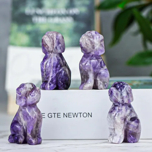 Vista 5 de Artistone Estatua de animales de cristal de amatista de 2 pulgadas con piedras preciosas talladas para cachorro, escultura artesanal para decoración