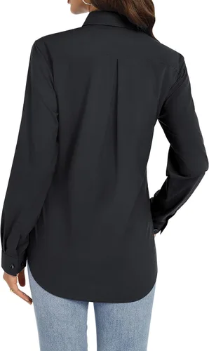 Vista 2 de Camisas de vestir para mujer, de manga larga, con botones, formales, sin arrugas, lisas, para trabajo, negocios, oficina, tops básicos