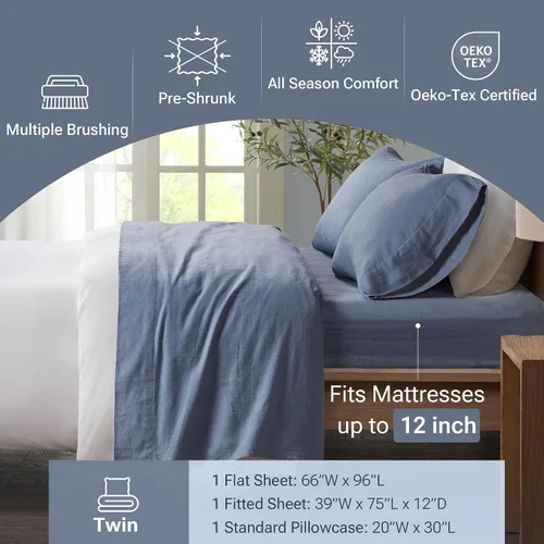 Vista 265 de Sleep Philosophy - True North - Juego de sábanas de franela, 100% de algodón, cómodo, bonito y muy suave, con bolsillo elástico que se adapta a