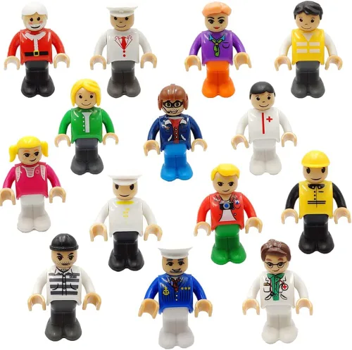 Vista 9 de Figuras de personas de juguete con herramienta para niños, figuras de acción para trenes, autos, varias profesiones para casa de juegos, pista