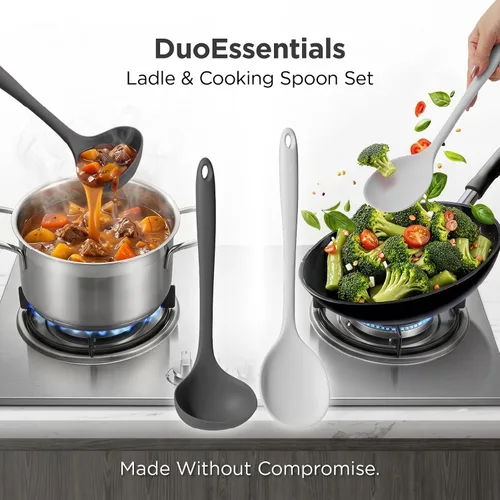 Vista 2 de Kitchen Mama DuoEssentials Ladle & Cooking Spoon Set, Metal Gray