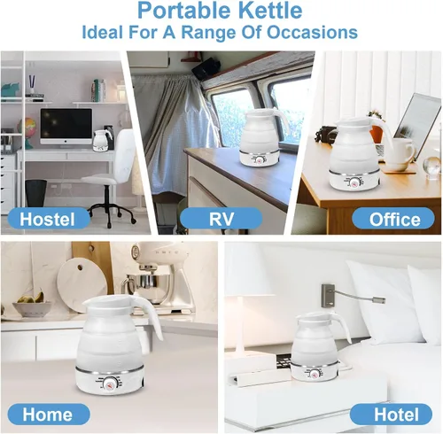 Vista 7 de Hervidor de viaje plegable eléctrico portátil plegable para agua hirviendo, portátil para viajes al aire libre, imprescindible para té y café, apto
