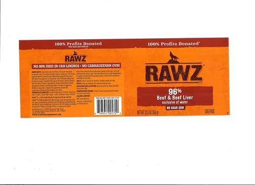 Vista 5 de Rawz Alimento húmedo enlatado con 96% de carne para perros, paquete de 12 / latas de 12.5 oz. (Carne de res/Hígado de res)