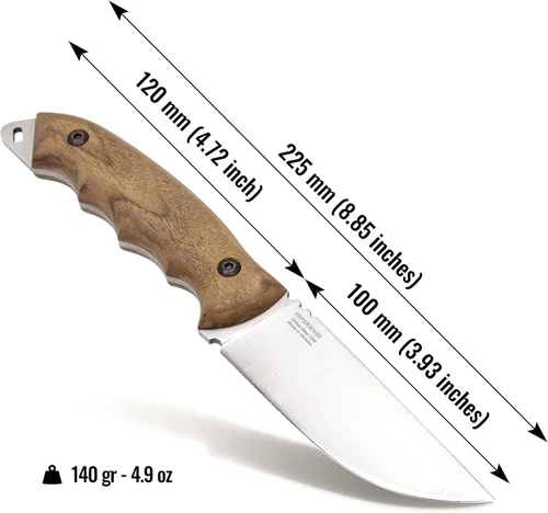 Vista 3 de BPSKNIVES HK4 CSH - Cuchillo de acero al carbono de hoja fija - Cuchillo de espiga completa con funda de cuero - Cuchillo táctico de supervivencia