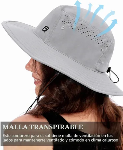 Vista 3 de GADIEMKENSD Sombrero de cubo UPF 50+, transpirable y de secado rápido, correa resistente al viento, unisex para actividades al aire libre Gris