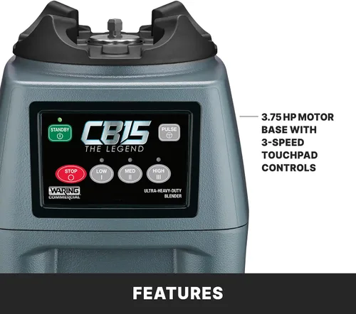 Vista 4 de Waring Licuadora Comercial CB15P Ultra Resistente de 3.75 HP, controles de panel táctil eléctrico con copoliéster libre de BPA, contenedor de 1