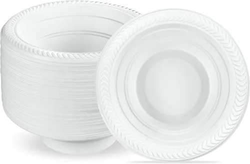 Vista 9 de PLASTICPRO 100 piezas de cuencos de plástico blanco de 5 oz de calidad premium, platos ligeros desechables, cuencos pequeños de plástico