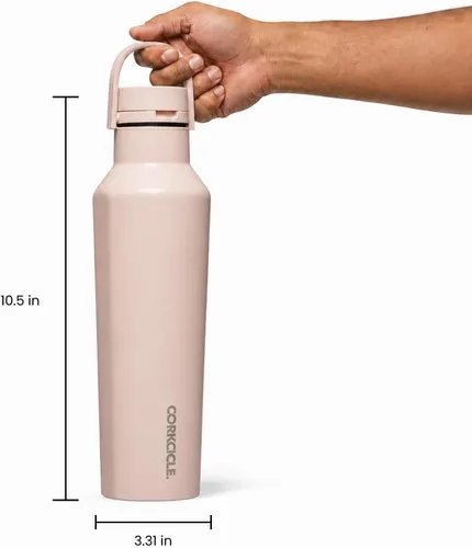 Vista 5 de Corkcicle Sport Canteen Botella de agua aislada de acero inoxidable para viajes y gimnasio, triple aislamiento, a prueba de fugas, mango plegable