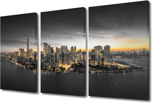 Vista 69 de TUMOVO 3 paneles de paisaje urbano en blanco y negro de Estados Unidos, arte de pared, famoso puente Golden Gate, San Francisco por la noche