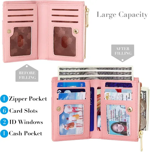Vista 2 de VOCUS Cartera pequeña para mujer, plegable, con tarjetero impreso, bolsa de cambio con ventana de identificación y bolsillo para monedas