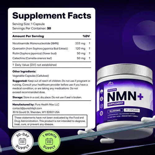 Vista 8 de Suplemento NMN con NAD+ y resveratrol con quercertina de rutina y catequinas - alternativa NMNH Suplementos liposomales NAD para hombres y mujeres