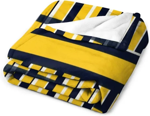 Vista 3 de Manta de rayas náuticas amarillas y azul marino, moderna, ultrasuave, manta de microfibra para sofá, cama para niños y adultos, 30 x 40 pulgadas