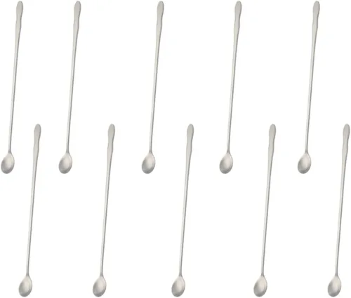 Vista 7 de Juego de 8 cucharas mezcladoras de acero inoxidable con mango largo de 7.9 in para café, batidos, jugos, cócteles