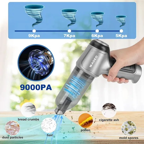 Vista 2 de WADEO Aspiradora de mano inalámbrica, 9000 PA, aspiradora portátil inalámbrica, mini aspiradora, ultraligera de 0.7 libras, aspiradora de mano