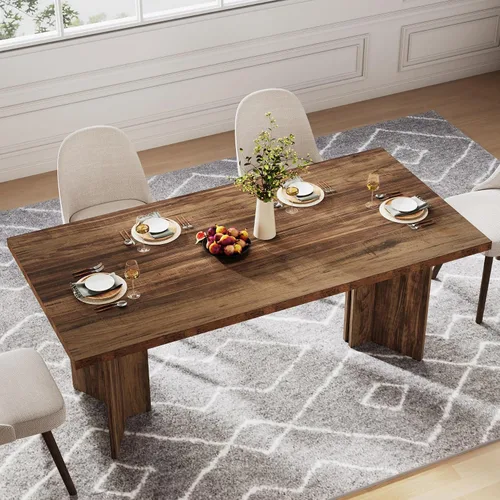 Vista 6 de Tribesigns Mesa de comedor de 63 pulgadas para 4-6, mesa de cocina estilo granja con gran superficie, mesa rectangular para cenas y comidas