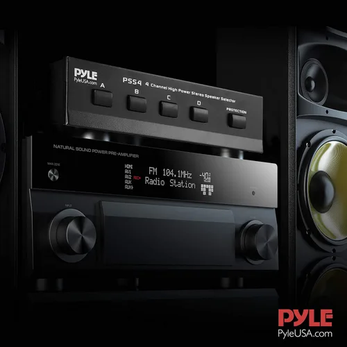 Vista 6 de Pyle Interruptor selector de altavoces de 4 zonas, concentrador de distribución premium con interruptores A/B/C/D para instalaciones de amplificador