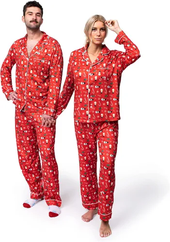 Vista 4 de JOYIN Conjunto de pijama familiar a juego, pijama de Navidad a cuadros negros y rojos, pantalones de descanso y calcetines
