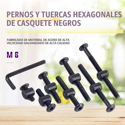 Vista 5 de Swpeet 84 piezas de tornillos negros M6 × 20/30/40/50/60/70/3.150 in, cabeza hexagonal, cunas, perno de cama de bebé y tuercas de barril con 1 llave