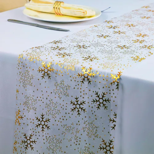 Vista 34 de Snowkingdom Camino de mesa dorado metálico con purpurina de 11 x 108 pulgadas, malla fina brillante, decoración de mesa para boda, despedida