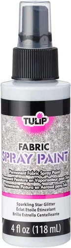 Vista 4 de Tulip Pintura para tela, pintura permanente en aerosol, 4 onzas líquidas de purpurina plateada brillante con estrella brillante