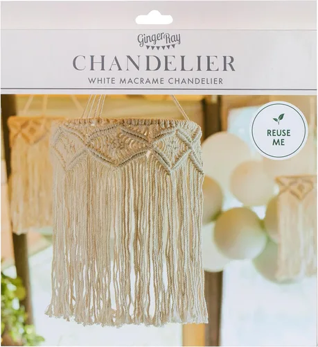 Vista 6 de Ginger Ray Lámpara de araña de macramé hecha a mano para bodas, fiestas o decoración del hogar
