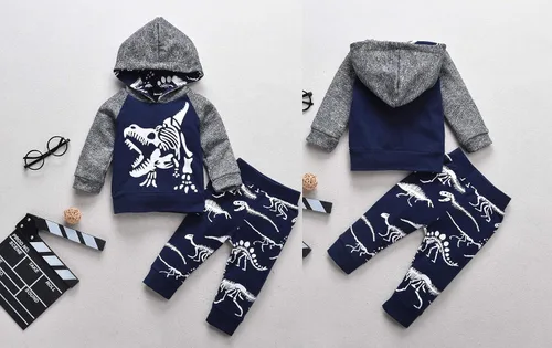 Vista 5 de Conjunto de sudadera con capucha de manga larga con capucha y pantalones de dinosaurio para bebés niños