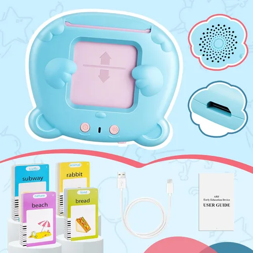 Vista 8 de Tarjetas didácticas parlantes para niños pequeños, juguetes Montessori de aprendizaje con 510 palabras visuales, discurso de bolsillo para niños Azul