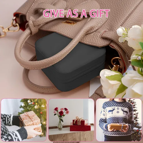 Vista 5 de IMPCOKRU Estuche de viaje para joyas, portátil, pequeño, ligero, organizador de joyas para mujeres y niñas, color negro liso.