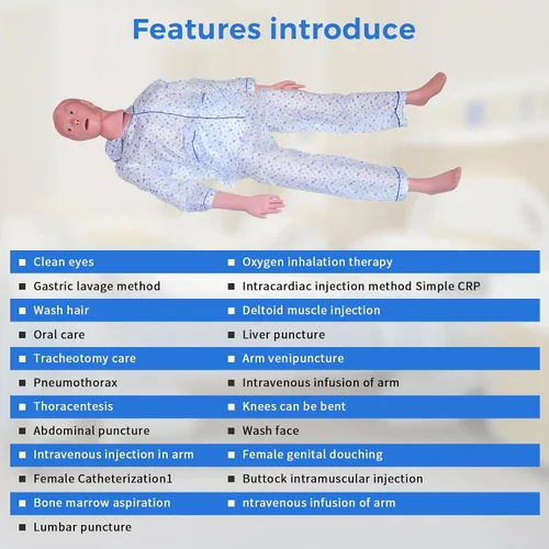 Vista 3 de Maniquí médico para entrenamiento – Maniquí de enfermería de tamaño real femenino de 5.4 pies, maniquí de cuidado del paciente de cuerpo completo