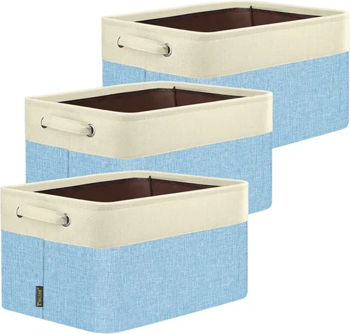 Vista 10 de BALEINE 1 paquete de contenedores de almacenamiento de tela para estantes, cestas de almacenamiento de lino para organizar, contenedores decorativos