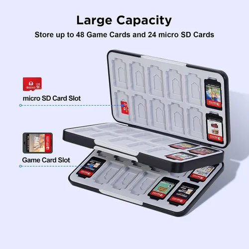 Vista 2 de JINGDU Switch Game Case for SwitchLiteOLED Model (2021) Games, the Game Cartridge Case Holder Can Store 48 Game Cards and 24 Micro SD Cards, Hard