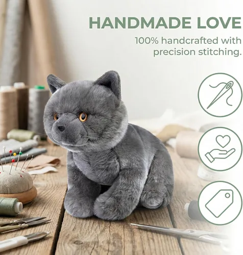 Vista 2 de Gato corto británico de peluche, gato gris de peluche de 11 pulgadas, juguete suave para niños (gato británico de pelo corto 2)