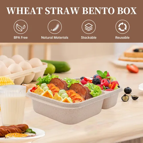 Vista 3 de Paquete de 4 cajas de almuerzo Bento, contenedores de preparación de comida de 2 compartimentos con tapas, aptos para microondas y lavavajillas