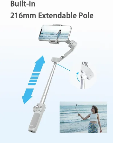 Vista 10 de FeiyuTech VB4 Kit de 3 ejes Smartphone Gimbal – Barra de extensión integrada de 8.5 pulgadas, seguimiento facial AI y luz de relleno, funda