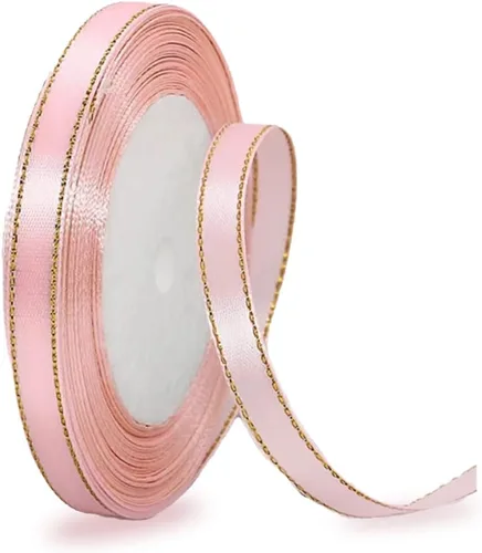 Vista 17 de Cintas de satén beige de 1 pulgada x 25 yardas, cinta de tela con bordes dorados para envolver regalos, manualidades, ramos florales, lazos