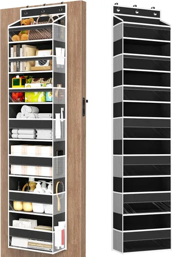 Vista 14 de Mefirt Organizador para colgar sobre la puerta, 6 estantes para colgar en la puerta con 6 bolsillos de gran capacidad, estantes colgantes