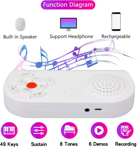 Vista 3 de Piano enrollable de 49 teclas con bolsa de transporte, 8 tonos diferentes, batería de litio recargable incorporada, altavoces integrados de 2 W