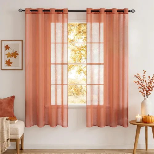 Vista 20 de MIULEE 2 paneles de cortinas semitransparentes beige para ventana, elegantes con ojales en la parte superior, cortinas de gasa