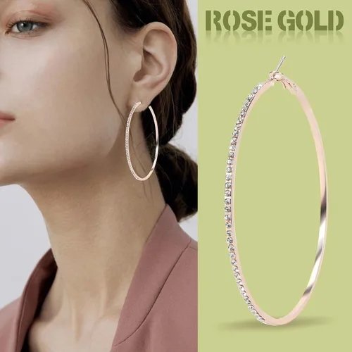 Vista 5 de Serwrsw 3 Pair Diamond Large Hoop Earrings, 3 Colors Big Hoop Earrings with Rhinestone for Women Girl