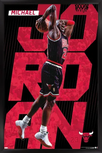 Vista 8 de Trends International Michael Jordan - Póster de pared a rayas, 14.725 x 22.375 pulgadas, versión enmarcada de madera de granero