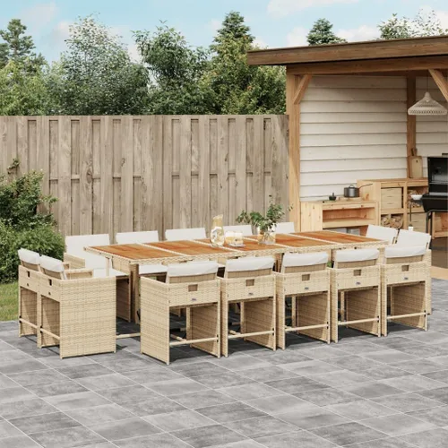 Vista 32 de 9-Piece Patio Dining Set with Cushions Beige Poly Rattan Outdoor Furniture for Garden Backyard Balcony – Foldable Chairs Space Saving Design